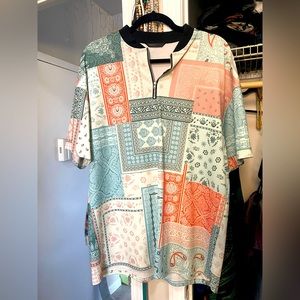 Cream Pastel Blue Paisley Top